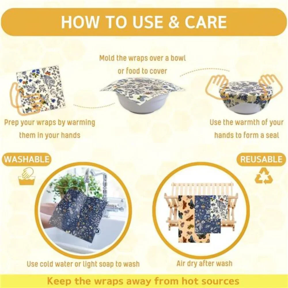 Reusable Beeswax Wrap - 9 Pack Beeswax Wraps for Food, Eco-Friendly Beeswax